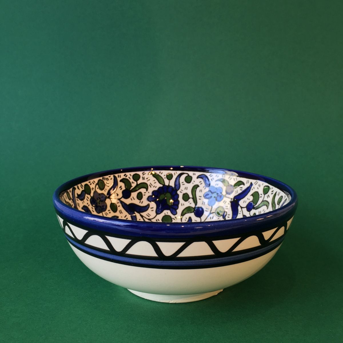 Keramikkskål, blå og grønn 15 cm