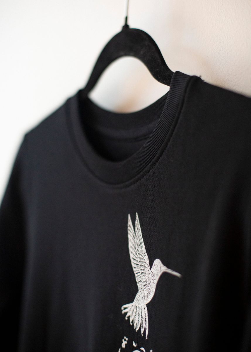 Barn: silketrykket collegegenser - solfugl, svart