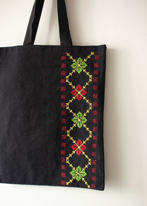 Hovedbilde Brodert veske / nett, svart og flerfarget 