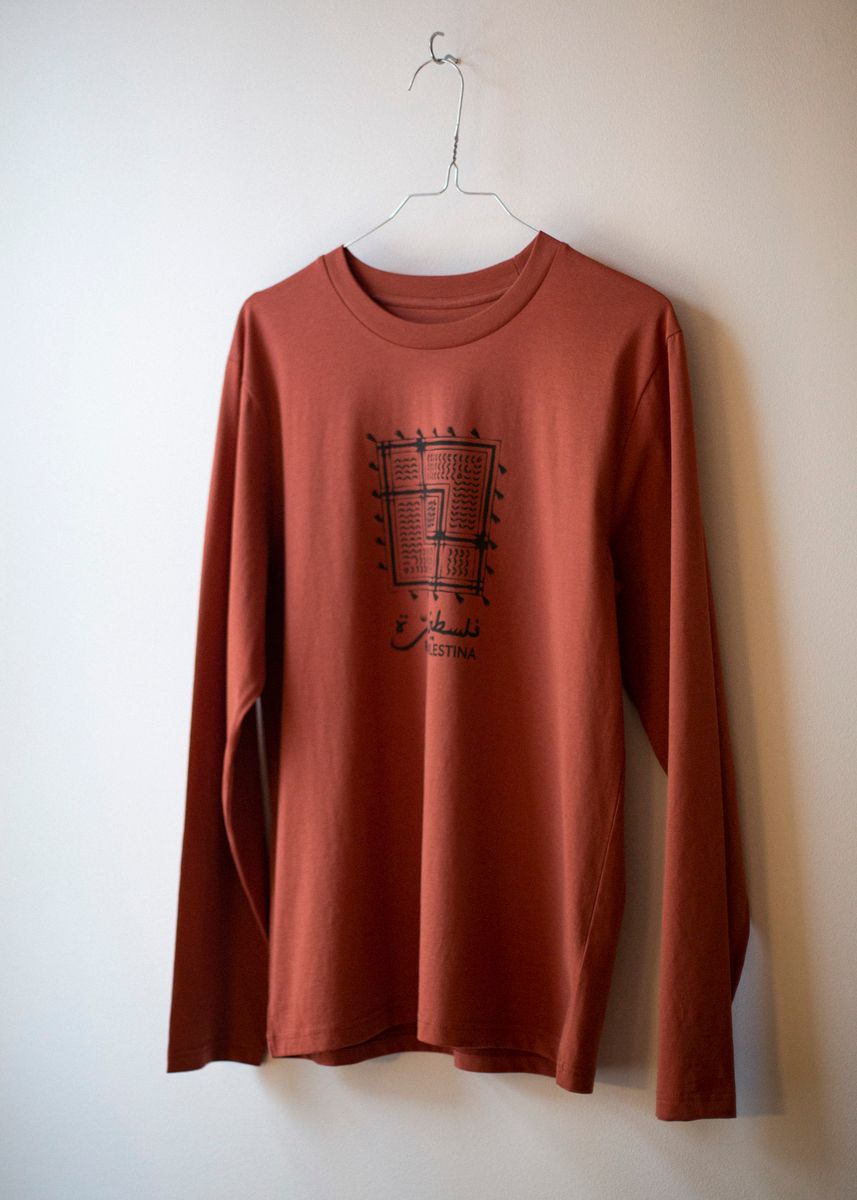 Silketrykket tynn genser - keffiyeh, rust oransje