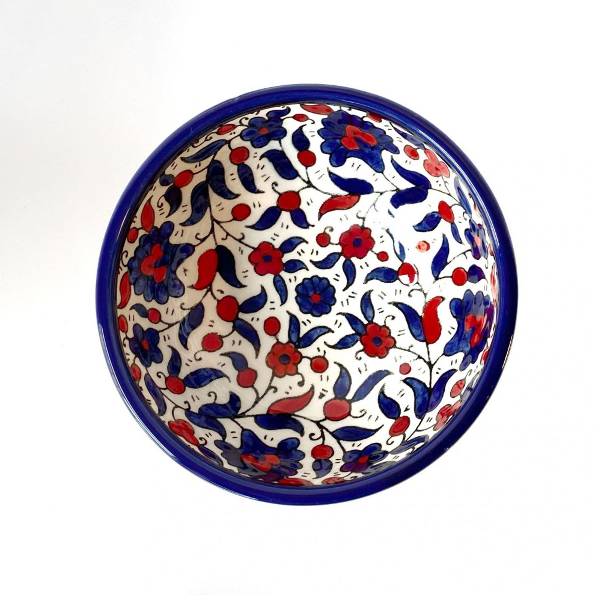 Keramikkskål, blå og rød 12 cm